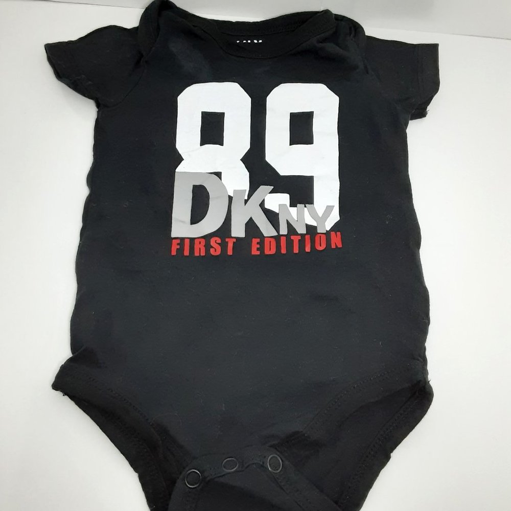 DKNY First Edition 3-6M One Piece Baby Bodysuit/Undershirt Black Snap Closure